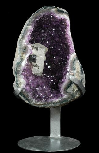 Amethyst Geode With Calcite On Metal Stand - Uruguay #51299